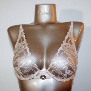 Aubade Paris Sample My Desire Beige Bra 2 with Gold-Tone Jewel 34B